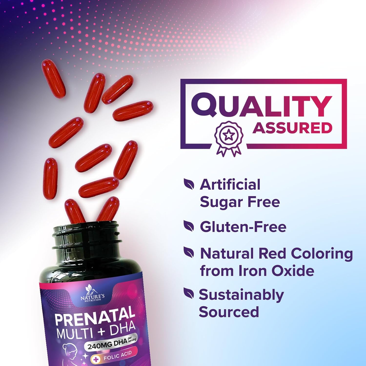 Folic Acid + DHA Prenatal Multivitamin for Women, 240 Softgels - Folate, Omega 3, Vitamins D3, B6, B12 & Iron - Pregnancy Support