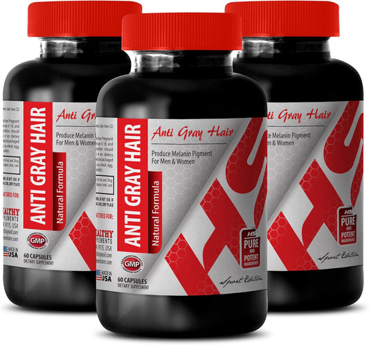 Folic Acid with B12 Supplement for Anti-Gray Hair, Skin, and Nails Support - 3 Bottles