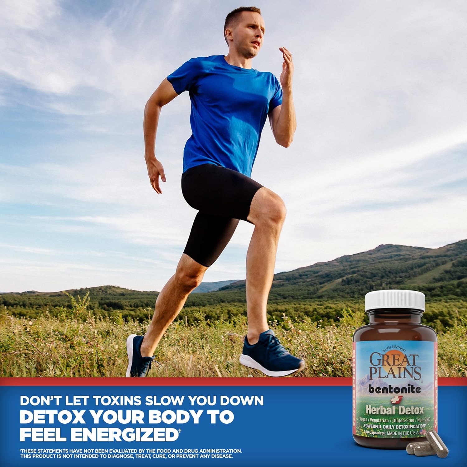 Food Grade Bentonite Clay Capsules for Colon & Liver Cleanse - Herbal Detox Supplement with Calcium Clay - 100 Veg Capsules from Great Plains, USA by Yerba Prima