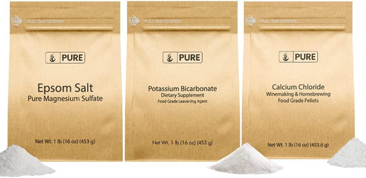 Food-Safe Bundle of Pure Potassium Bicarbonate, Calcium Chloride, & Epsom Salt (1lb) - Ideal for Cooking, Cleaning, and More