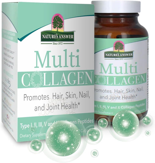 Food Source Multi Collagen Capsules Types I, II, III, V & X for Hair, Skin, Nails, and Joints - Non GMO, Pasture Raised