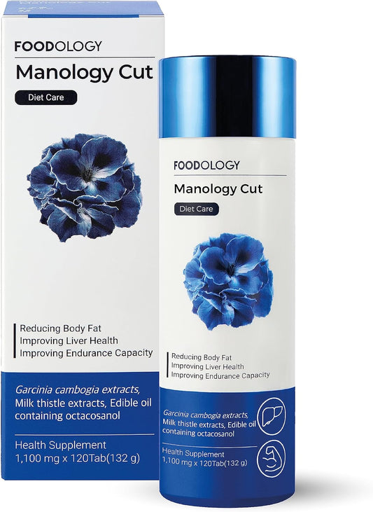 FOODOLOGY Manology Cut - Body Balance, Endurance & Liver Health Support (1-120 Tablets, 60 Servings) with Garcinia Cambogia, Milk Thistle, Octacosanol