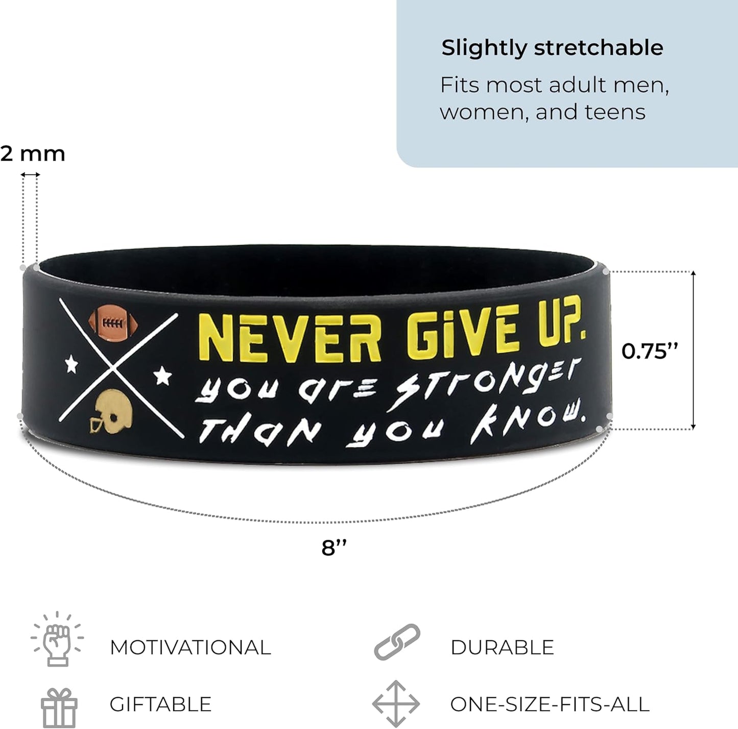 Football Motivational Wristbands Set (6-Pack) with Sports Quotes - Football Gifts for Players - Unisex Accessories for Men, Women, Youth, Teen Girls, Boys - Team Awards & Party Favors