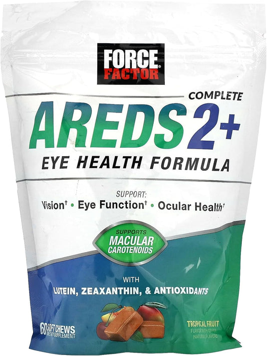 FORCE FACTOR AREDS2+ Eye Vitamins with Lutein & Zeaxanthin, Macular Carotenoids Support, Eye Health Supplements for Adults, Tropical Punch Flavor, 60 Soft Chews