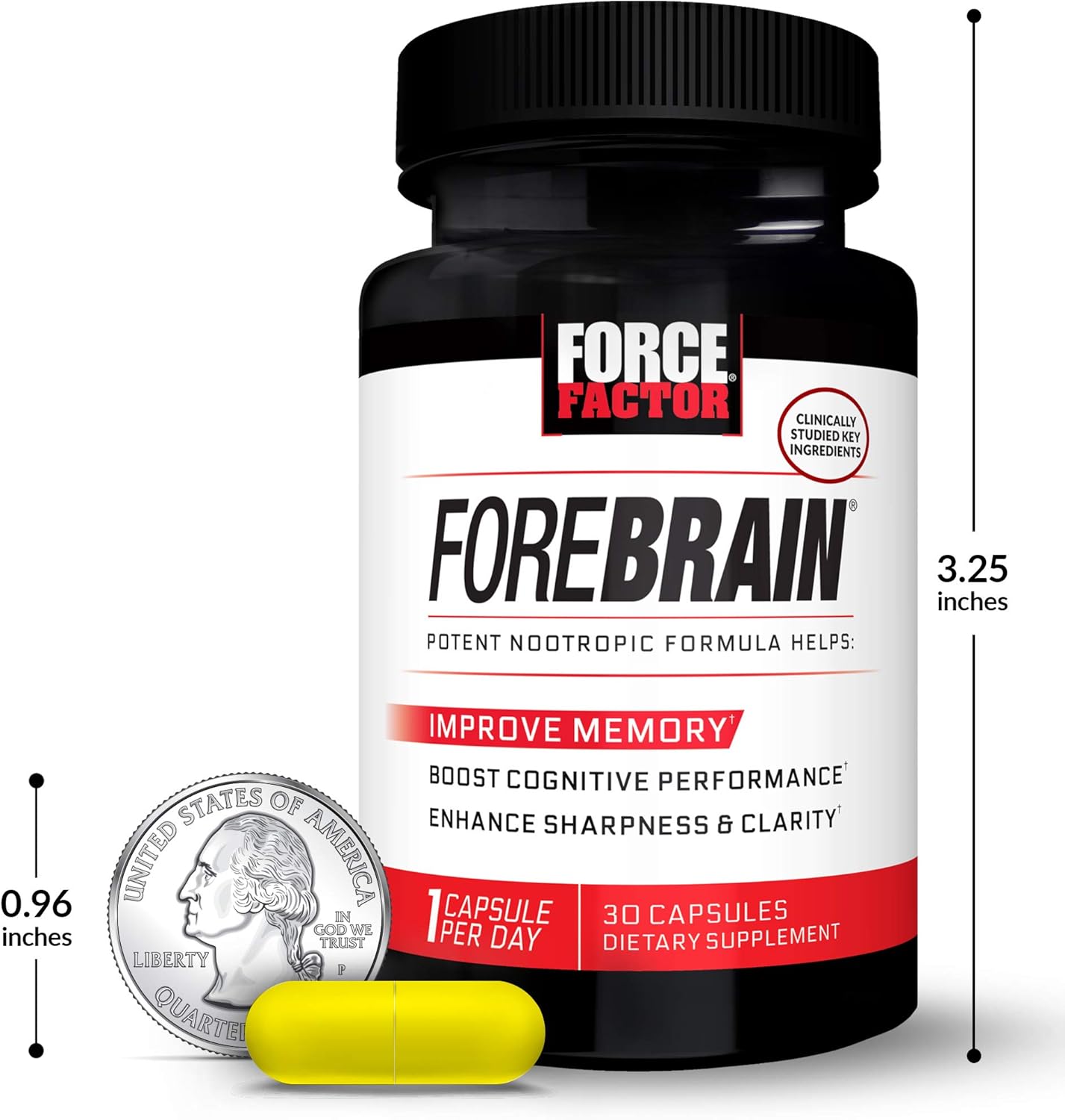 FORCE FACTOR Forebrain Nootropic Brain Supplement 2-Pack - Memory, Focus, Energy - Caffeine, Bacopa, Huperzine A - 60 Capsules
