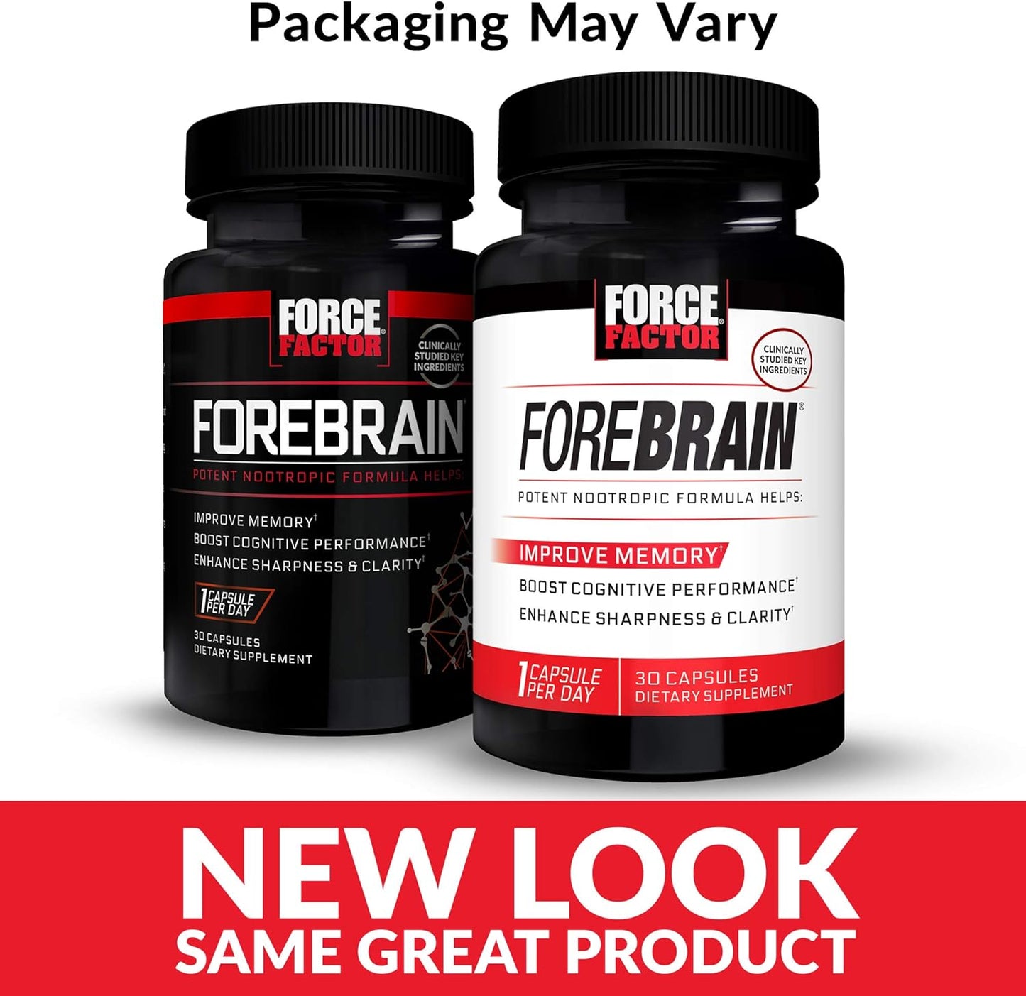 FORCE FACTOR Forebrain Nootropic Brain Supplement 2-Pack - Memory, Focus, Energy - Caffeine, Bacopa, Huperzine A - 60 Capsules