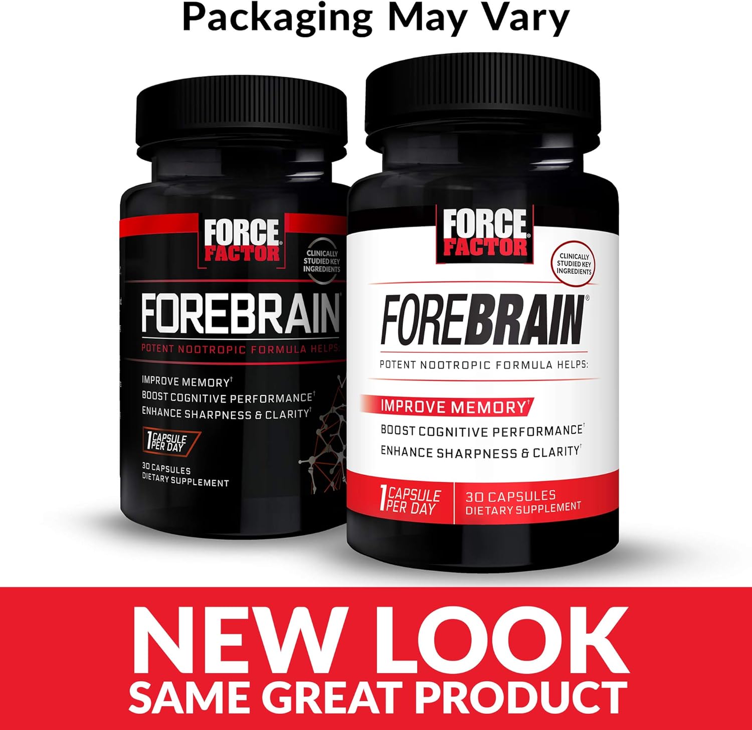 FORCE FACTOR Forebrain Nootropic Brain Supplement 2-Pack - Memory, Focus, Energy - Caffeine, Bacopa, Huperzine A - 60 Capsules