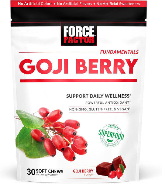 FORCE FACTOR Goji Berry Soft Chews: Superfood Antioxidant Supplement for Healthy Eyes, Skin, Immune Health, and Inflammation - Non-GMO, Gluten-Free, Vegan - 30 Chews