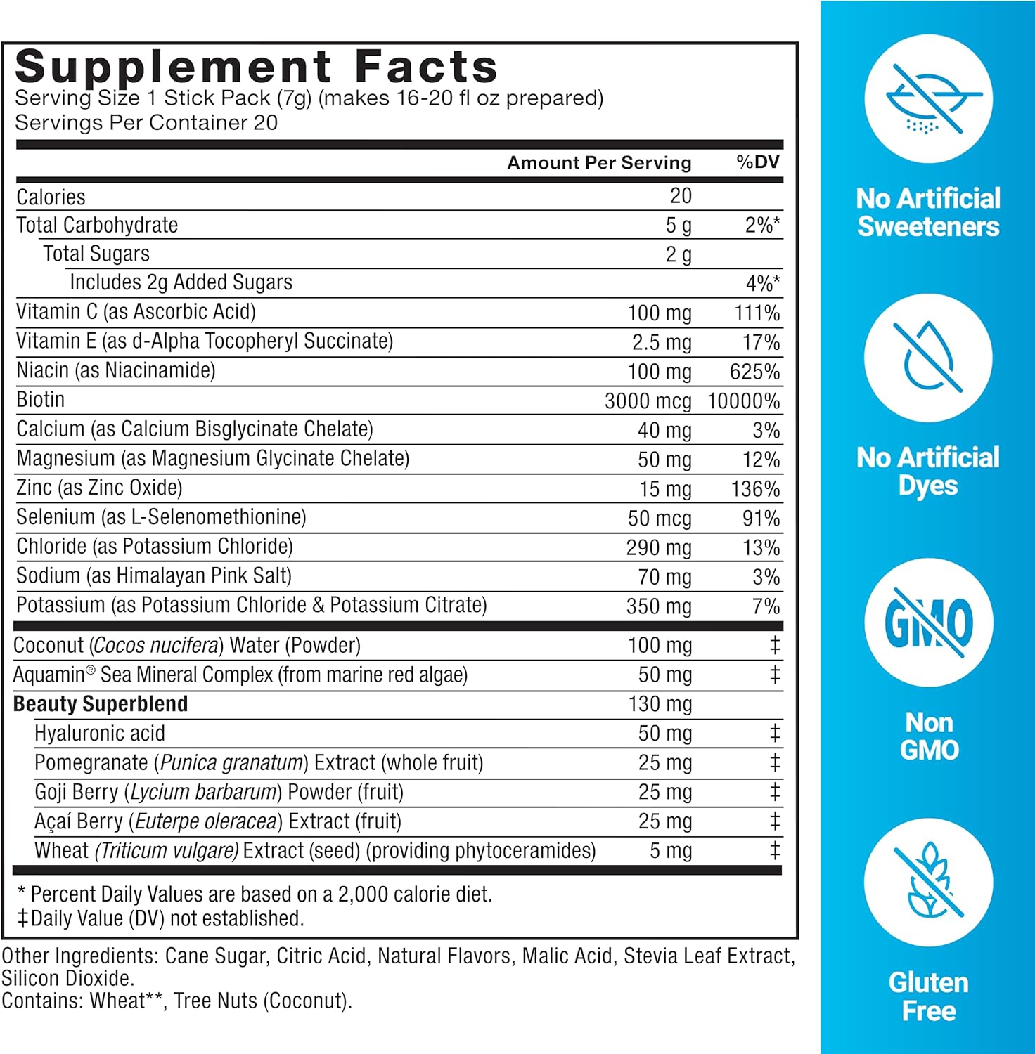 Force Factor Liquid Labs Beauty Hydration Packets - Strengthen Hair, Skin & Nails with Electrolytes, Hyaluronic Acid, Biotin, and Ceramides - Tropical Berry Flavor, 20 Sticks