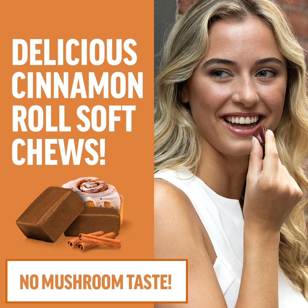 Force Factor Modern Mushrooms Soft Chews - Energy, Focus, Immunity, Digestion Support with Lions Mane, Turkey Tail, & Cordyceps - Cinnamon Roll - 60 Chews