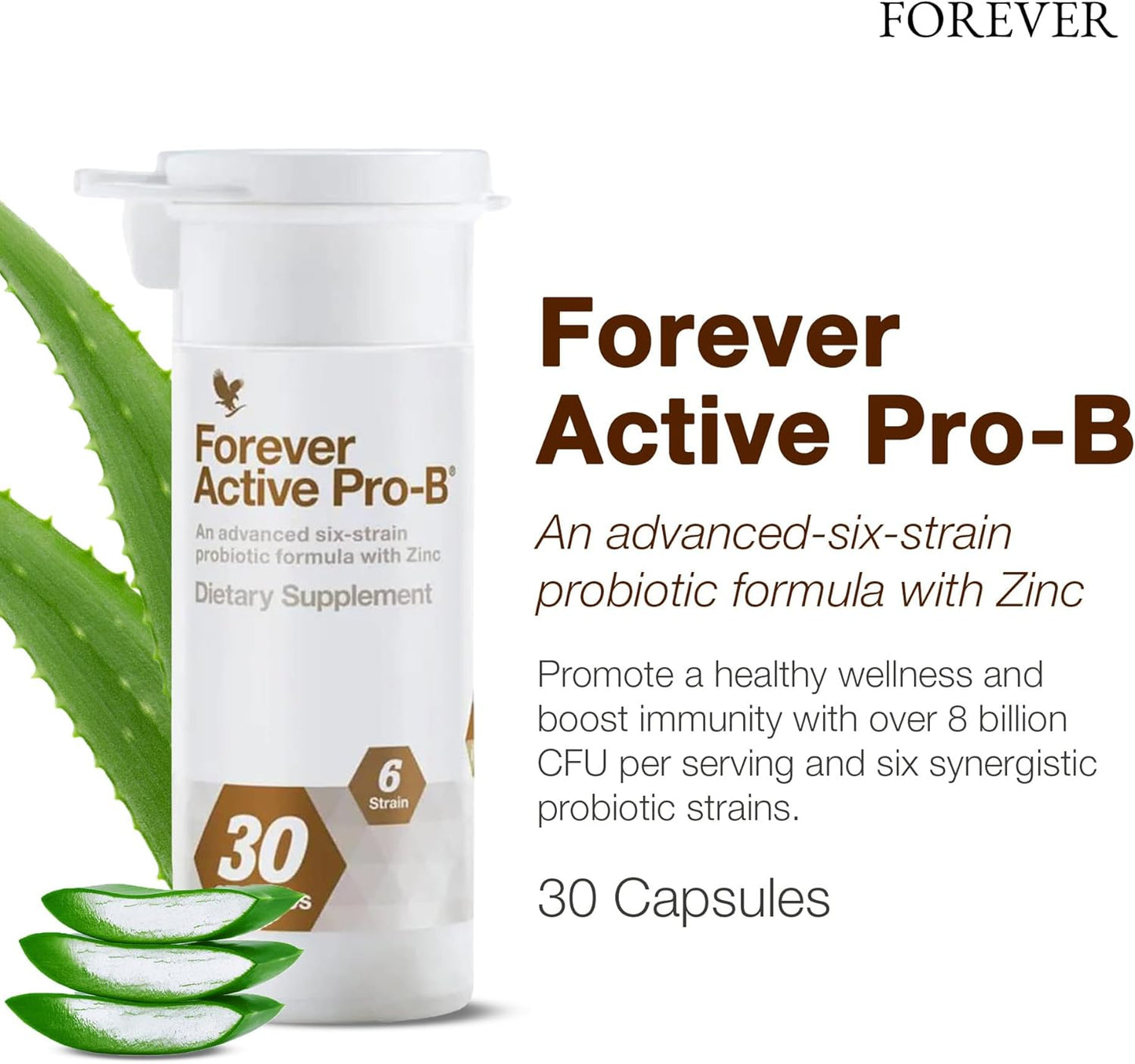 Forever Living Active Pro-B: Advanced Probiotic with 8 Billion CFU, 6 Strains - Soy & Gluten-Free - 30 Capsules