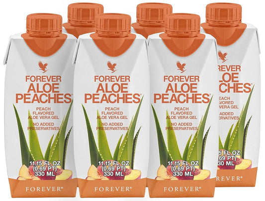 Forever Living Aloe Peaches Drink - Boosts Digestion, Immunity, Energy - Vegan, Gluten-Free - 6 Pack