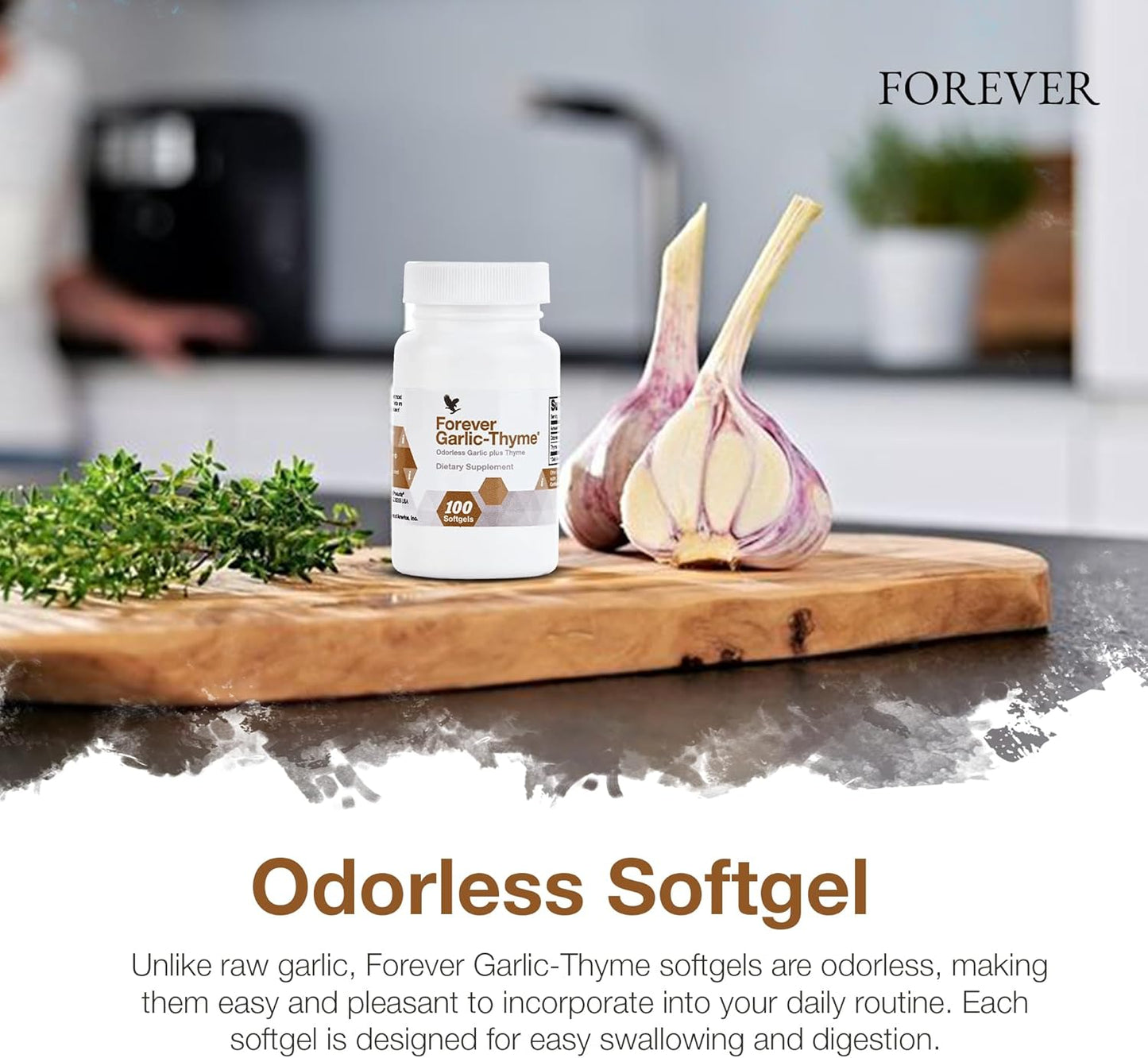 Forever Living Garlic-Thyme Softgels - Cardiovascular Health & Immunity Support - 1000mg, 100ct - Odorless, Gluten-Free