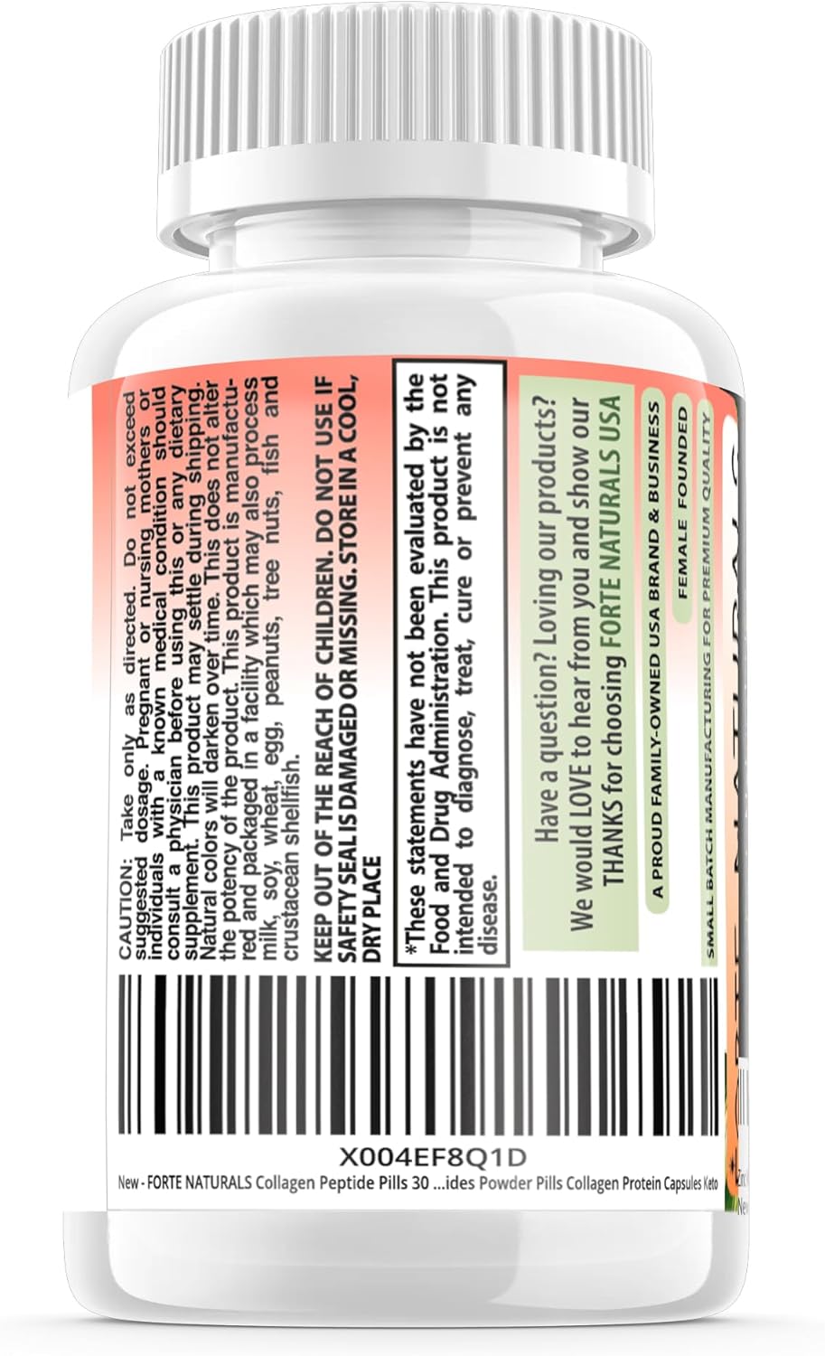 FORTE NATURALS Collagen Peptide Pills 100 Tablets - Easy Swallow Protein Capsules for Keto - No Mixing Shakes Required