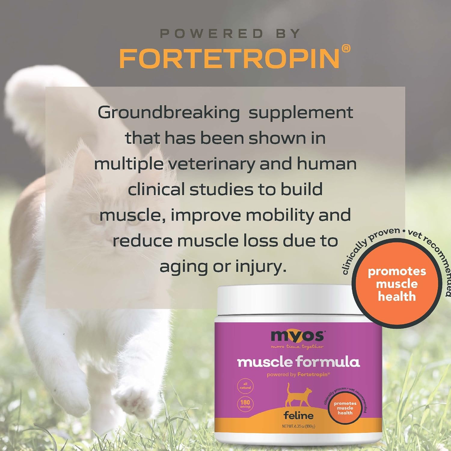 Fortetropin-Powered Feline Muscle Formula for Senior Cats - Supports Weight Gain, Muscle Growth, and Mobility - Natural Nutritional Supplement - 180 Servings