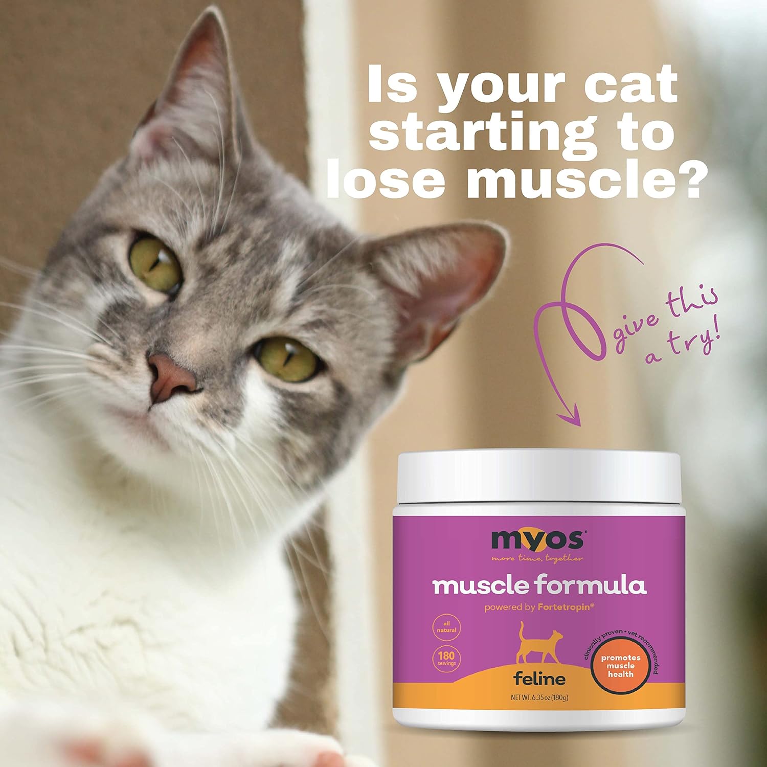 Fortetropin-Powered Feline Muscle Formula for Senior Cats - Supports Weight Gain, Muscle Growth, and Mobility - Natural Nutritional Supplement - 180 Servings