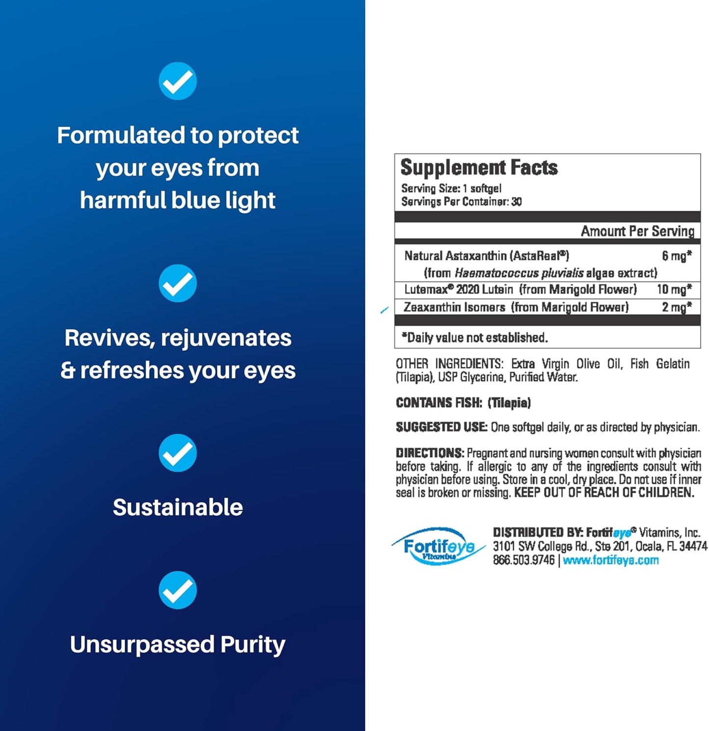 Fortifeye Focus Eye Care Supplement with Triple Carotenoid Blend - 30 Softgel Capsules