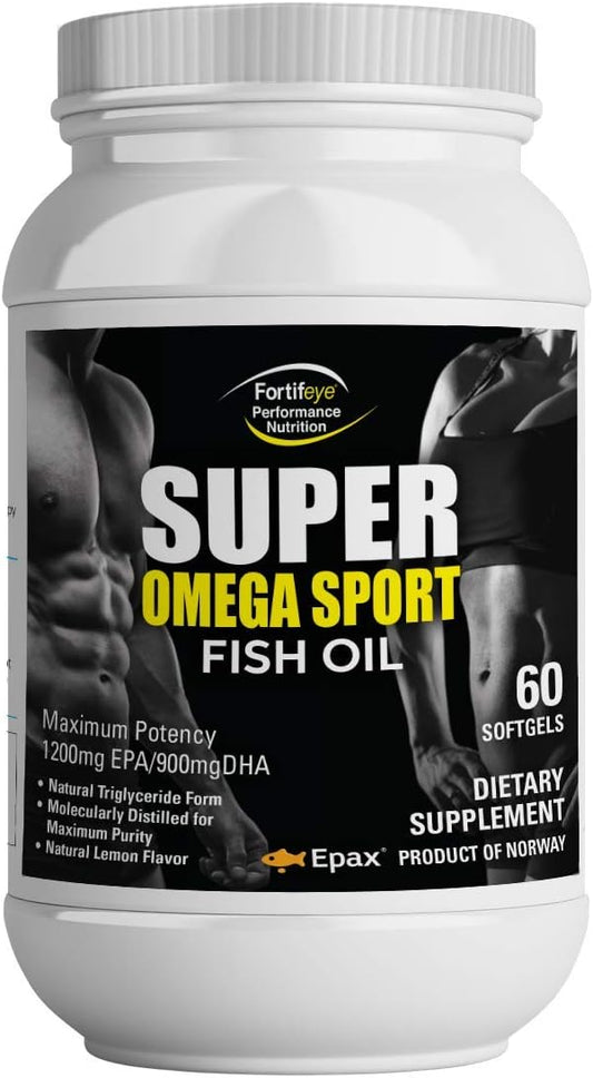 Fortifeye Super Omega-3 Sport Fish Oil Capsules - Lemon Flavor, 1200 EPA / 900 DHA Per Serv, 60 Day Supply