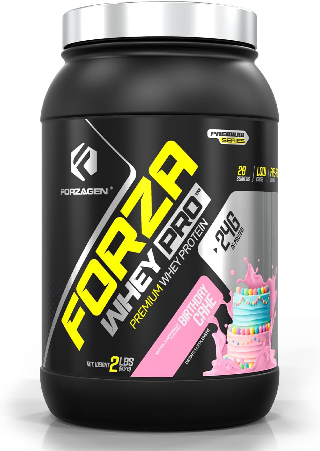 Forzagen Whey PRO Low Carb Protein Powder Birthday Cake Flavor | 24g Protein per Serving, Gluten Free, No Added Sugar | 2 lbs. (28 Servings)