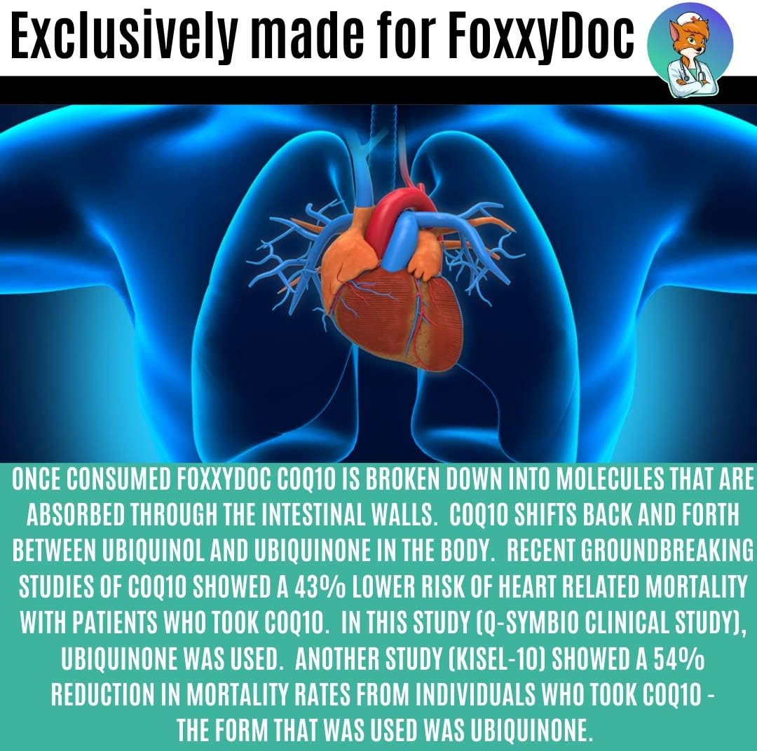 Foxxy Doc CoQ10 - 400mg per 2 Capsules - 200 Vegetarian Capsules - Non-GMO - Heart, Brain, and Cell Support - Affordable Price - 100 Day Supply