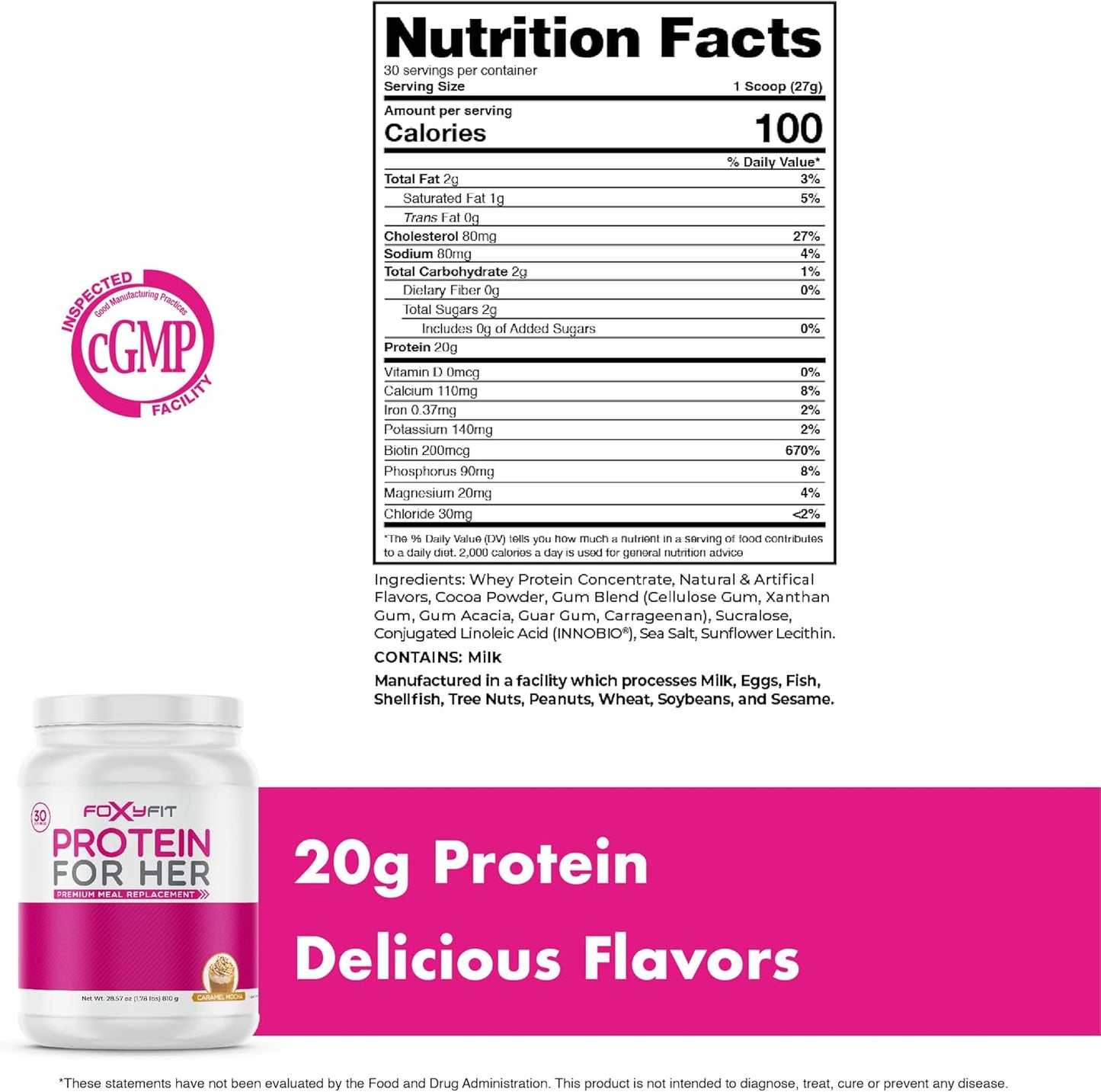 FoxyFit Caramel Mocha Whey Protein Powder for Women with CLA and Biotin - 1.78 lbs