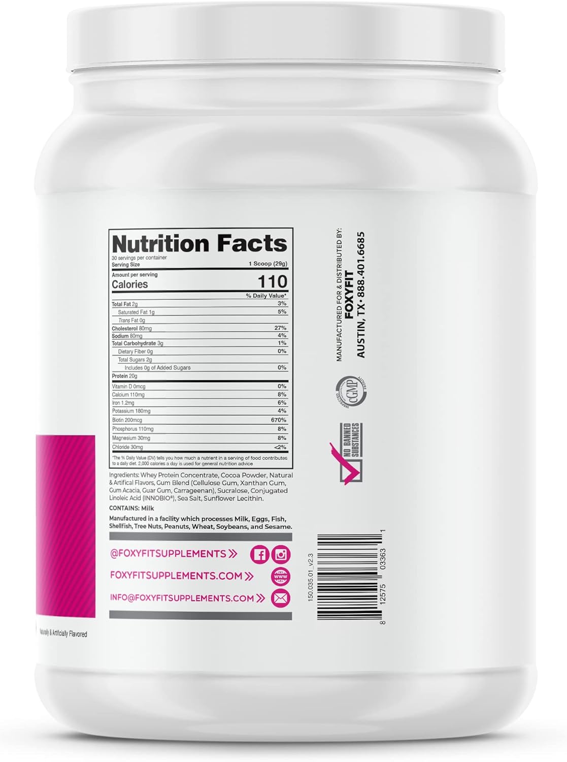 FoxyFit Double Chocolate Whey Protein Powder for Women with CLA and Biotin (1.91 lbs) - Promotes Healthy Glow