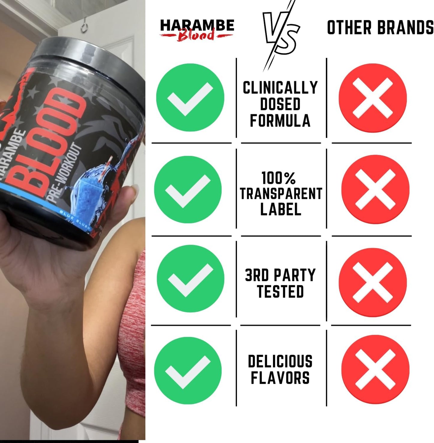 Freedom Ice Harambe Blood Pre Workout Powder - Strong High Stim Supplement with 395mg Caffeine & Dynamine for Men & Women - Best Preworkout for Energy, Focus, and Pump