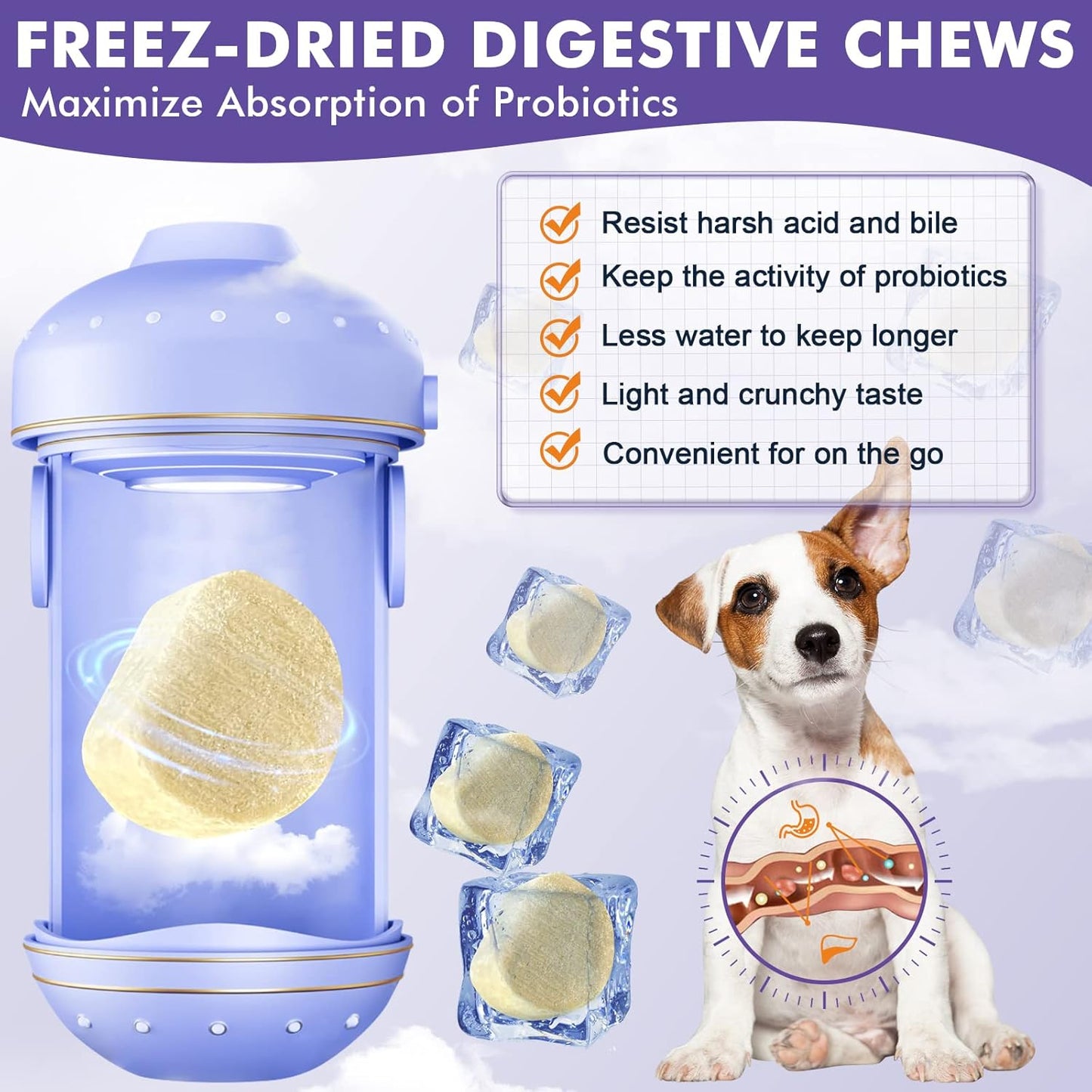 Freeze-Dried Dog Probiotics with Omega-3 for Itchy Skin, 3-in-1 Digestive Health Bites