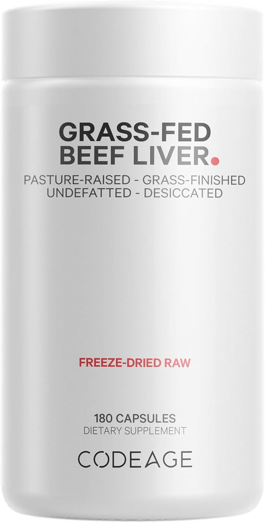 Freeze Dried Grass-Fed Beef Liver Supplement Capsules, Non-Defatted Glandular Bovine Pills, Pasture Raised Liver Vitamins, Non-GMO - 180 Count