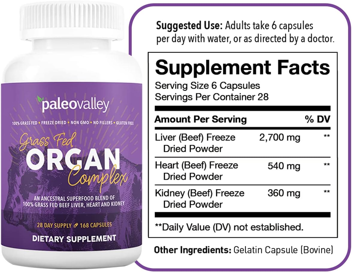Freeze-Dried Grass-Fed Beef Organ Complex with Liver, Heart, and Kidney - 1 Bottle