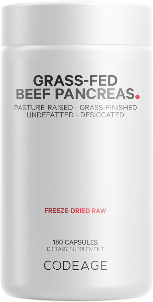 Freeze Dried Grass Fed Beef Pancreas Glandular Supplement - Non-Defatted Desiccated Pills for Pancreatic Enzymes Diet - Bovine Vitamins (180 Capsules)