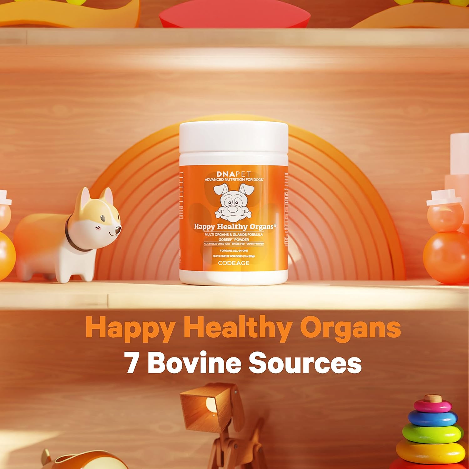 Freeze-Dried Raw Beef Organ Supplement for Dogs, Multi-Organ Powder with Canine Vitamins, 3 oz