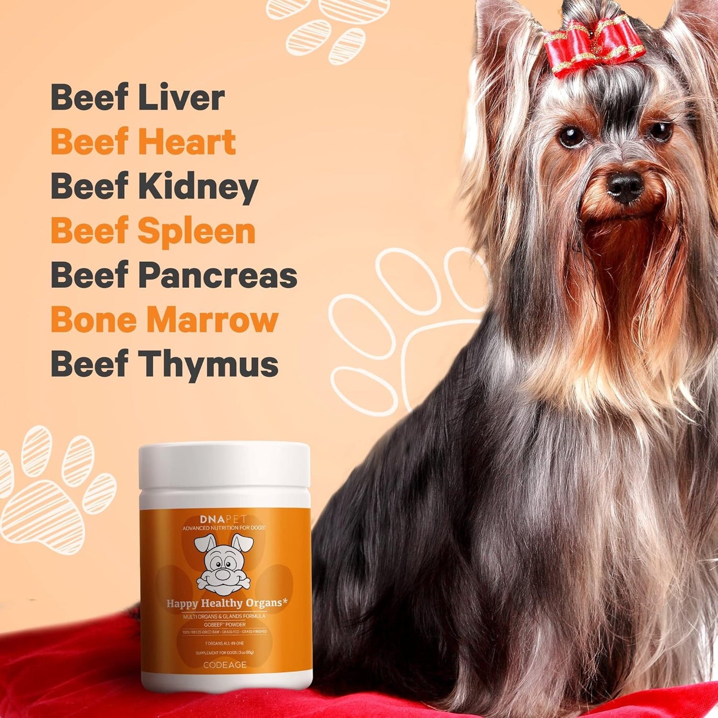 Freeze-Dried Raw Beef Organ Supplement for Dogs, Multi-Organ Powder with Canine Vitamins, 3 oz