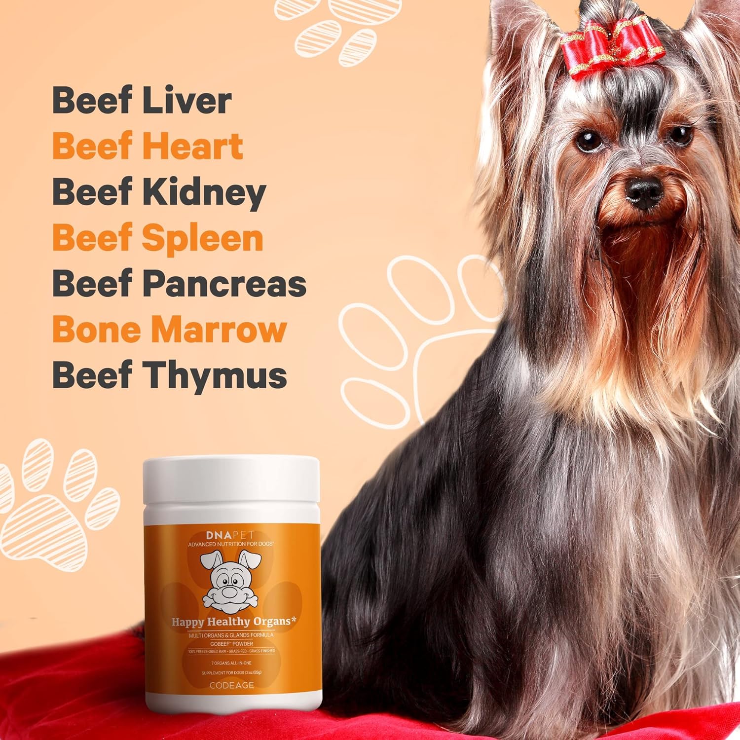 Freeze-Dried Raw Beef Organ Supplement for Dogs, Multi-Organ Powder with Canine Vitamins, 3 oz
