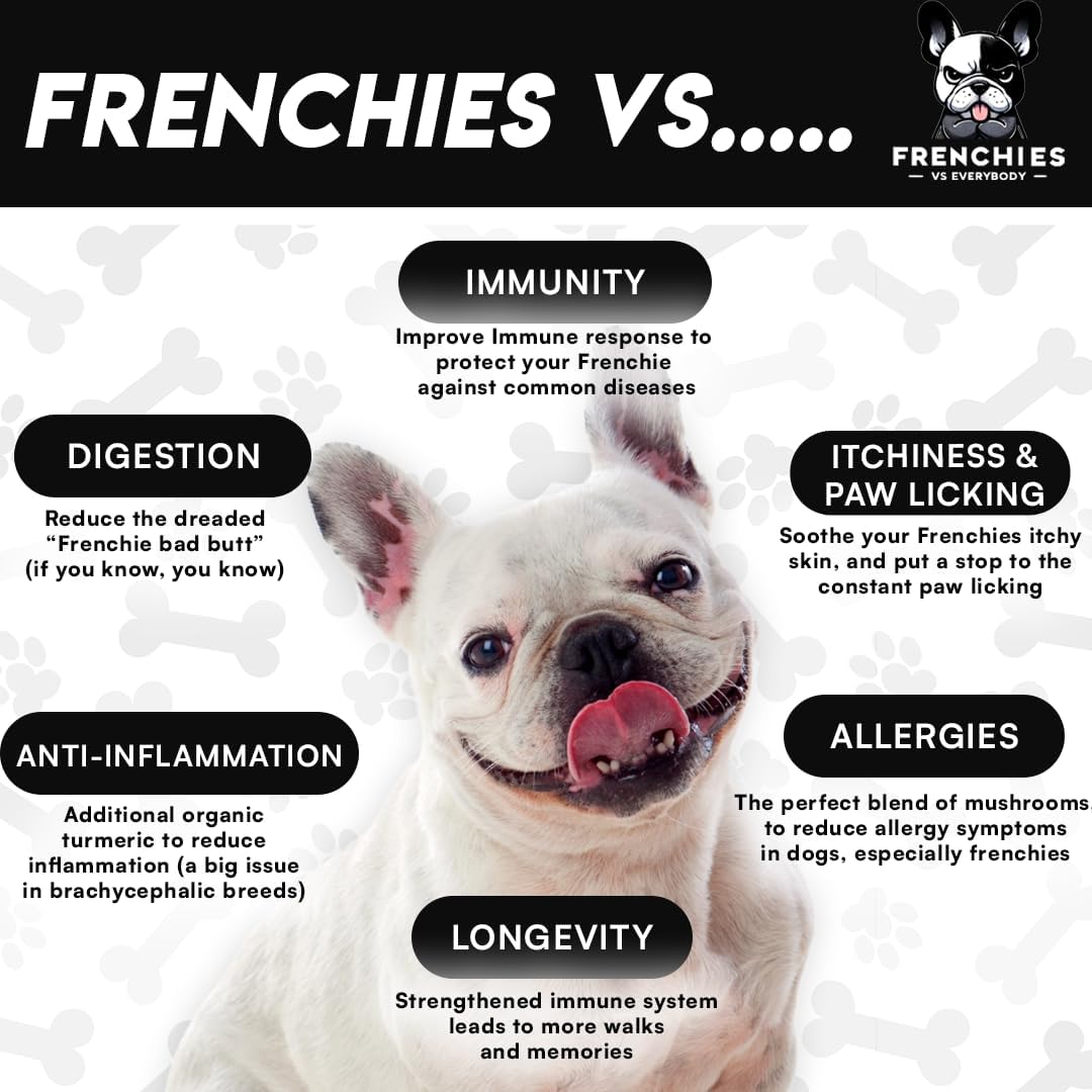 French Bulldog Immune Support Supplement with Turkey Tail Mushroom, Omega-3, and Turmeric - Boost Digestion, Allergies, and Longevity - Mushroom Powder Topper for Dogs