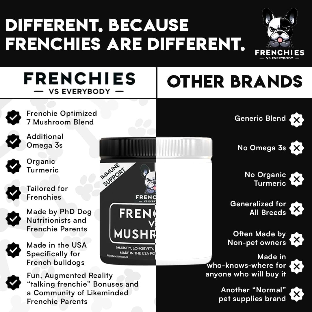 French Bulldog Immune Support Supplement with Turkey Tail Mushroom, Omega-3, and Turmeric - Boost Digestion, Allergies, and Longevity - Mushroom Powder Topper for Dogs