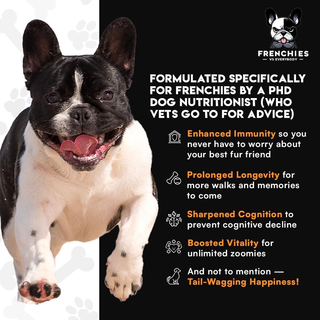 French Bulldog Immune Support Supplement with Turkey Tail Mushroom, Omega-3, and Turmeric - Boost Digestion, Allergies, and Longevity - Mushroom Powder Topper for Dogs