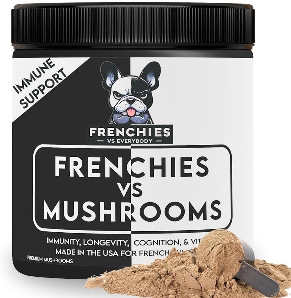 French Bulldog Immune Support Supplement with Turkey Tail Mushroom, Omega-3, and Turmeric - Boost Digestion, Allergies, and Longevity - Mushroom Powder Topper for Dogs
