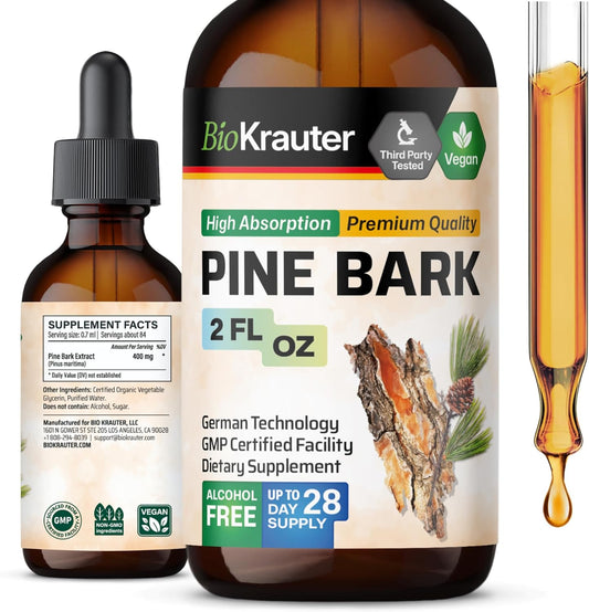 French Maritime Pine Bark Extract Drops - 400mg Liquid Antioxidant Supplement - Vegan & Sugar-Free - 2 Fl Oz