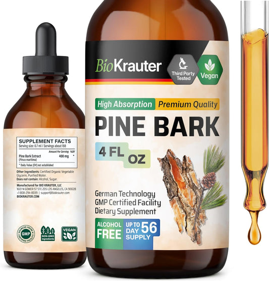 French Maritime Pine Bark Extract Liquid Supplement - 400mg Antioxidant-Rich Drops - Vegan, Alcohol & Sugar Free - 4 Fl Oz Bottle