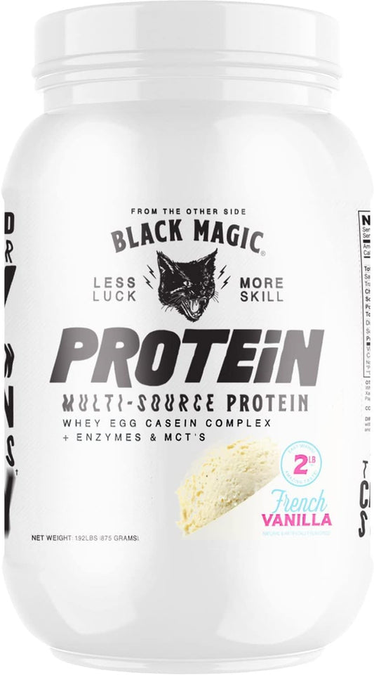 French Vanilla Black Magic Multi-Source Protein with Whey, Casein, Enzymes, & MCTs - Ideal for Pre and Post Workout - Keto Friendly, Low Sugar, Gluten Free - 24g Protein - 2 LB