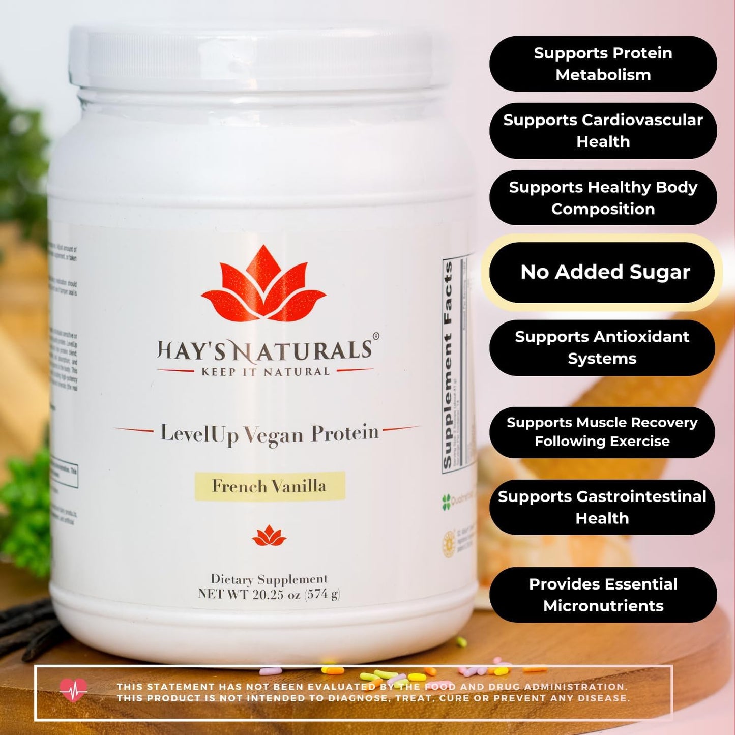 French Vanilla Flavored Vegan Protein Powder by Hay's Naturals - 21g Protein for Muscle Building and Recovery