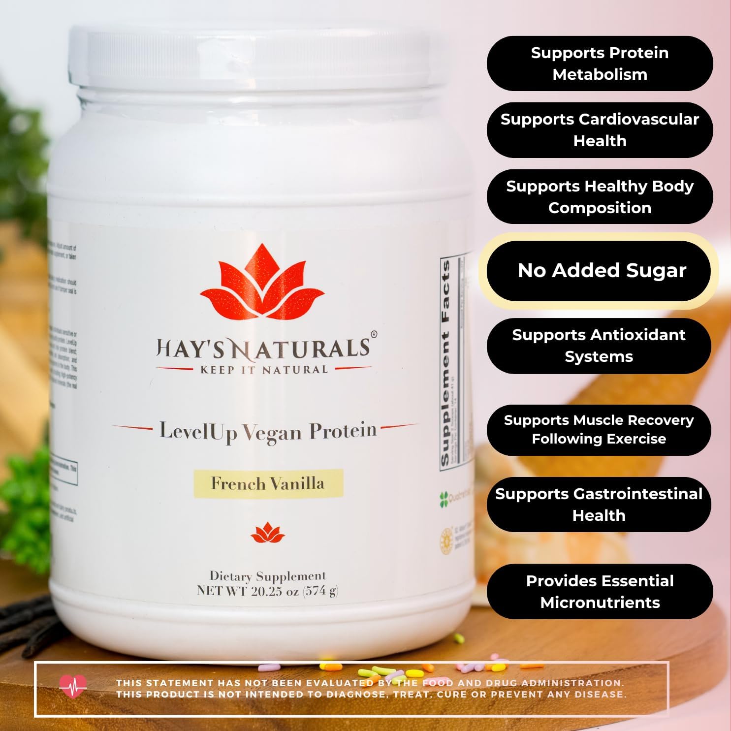 French Vanilla Flavored Vegan Protein Powder by Hay's Naturals - 21g Protein for Muscle Building and Recovery