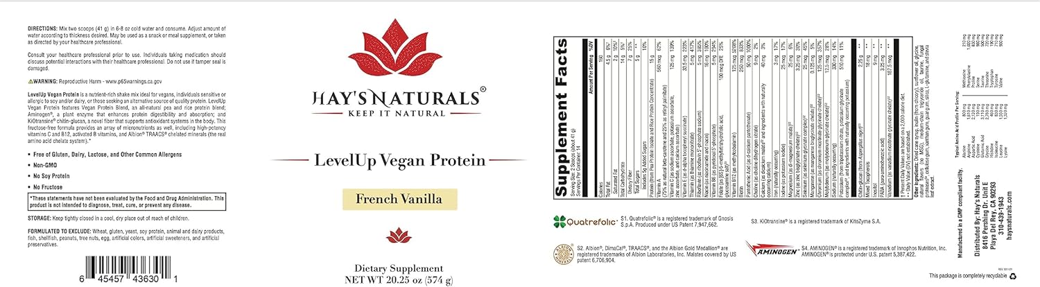French Vanilla Flavored Vegan Protein Powder by Hay's Naturals - 21g Protein for Muscle Building and Recovery