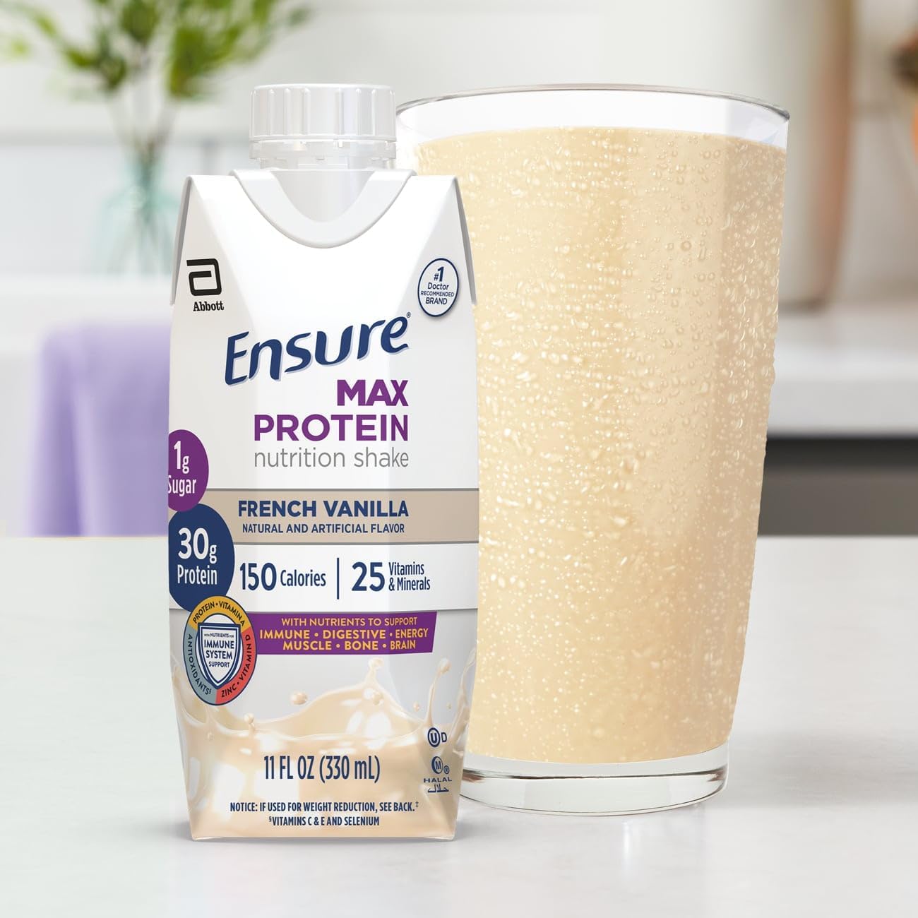 French Vanilla Max Protein Shake | Meal Replacement Drink | 30g Protein, 1g Sugar, 4g Fiber | Ready-to-Drink | 11 fl oz - Pack of 12
