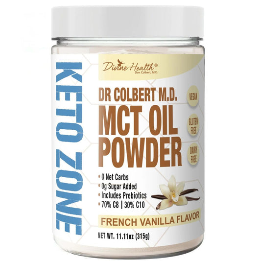 French Vanilla MCT Oil Powder for Keto Zone Diet | Dr. Colbert's Coffee Creamer with 0 Net Carbs | 30 Day Supply of 70% C8 30% C10 | 315g