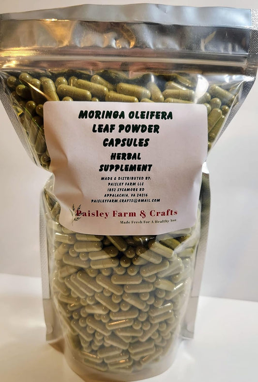 Freshly Made Paisley Farm and Crafts Moringa Oleifera Leaf Capsules - Non GMO Herbal Supplement - 100% Pure Leaf Powder (1200 Count)