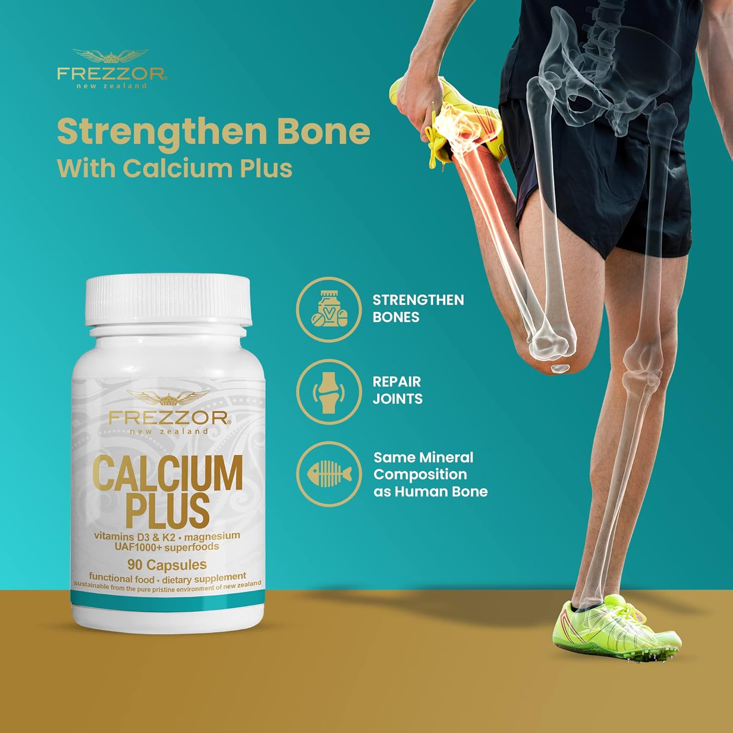 FREZZOR Calcium Plus with UAF1000+ Super Antioxidant - Supports Bone Health & Density, Healthy Weight - Essential Minerals, 180 caps, 2 Month Supply