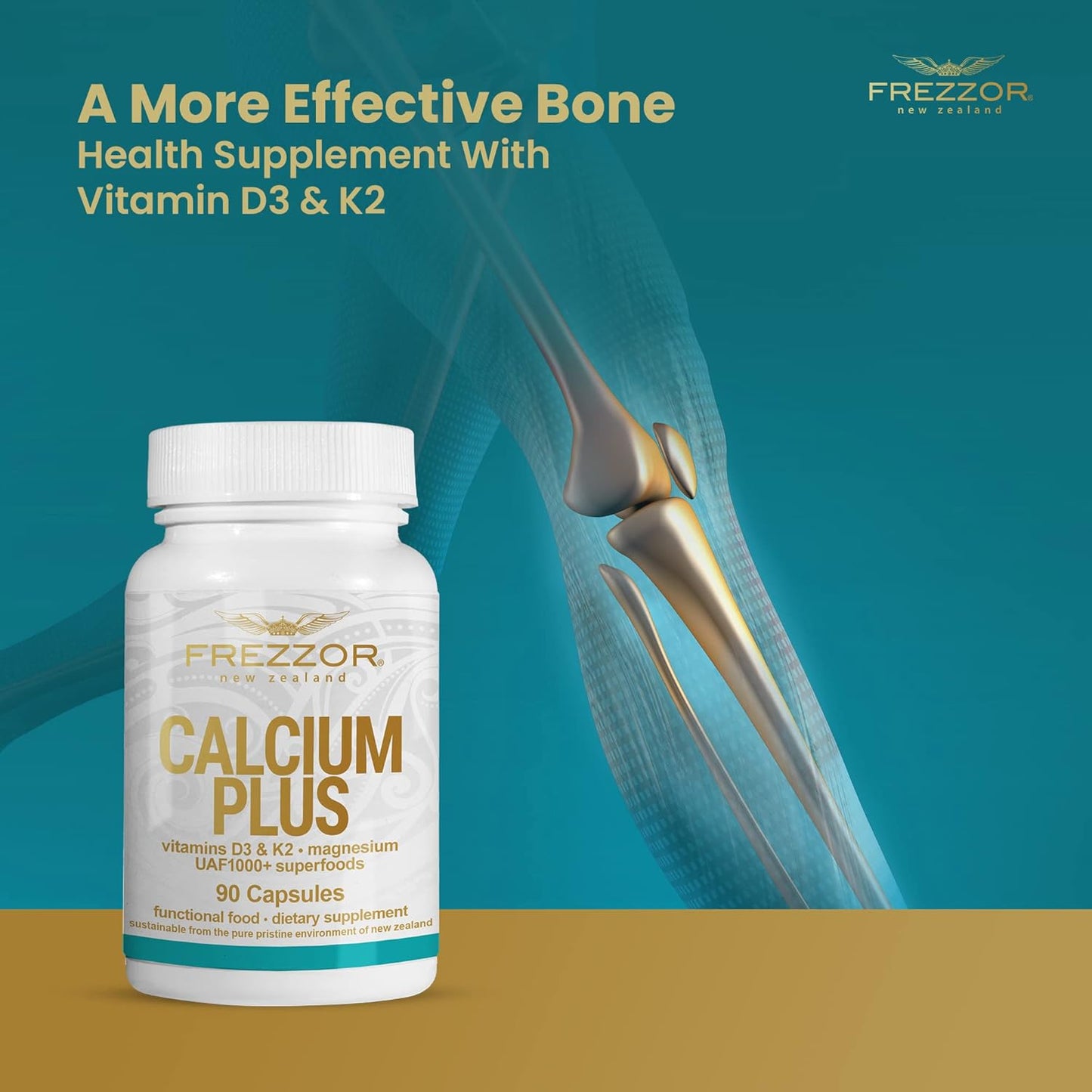 FREZZOR Calcium Plus with UAF1000+ Super Antioxidant - Supports Bone Health & Density, Healthy Weight - Essential Minerals, 180 caps, 2 Month Supply