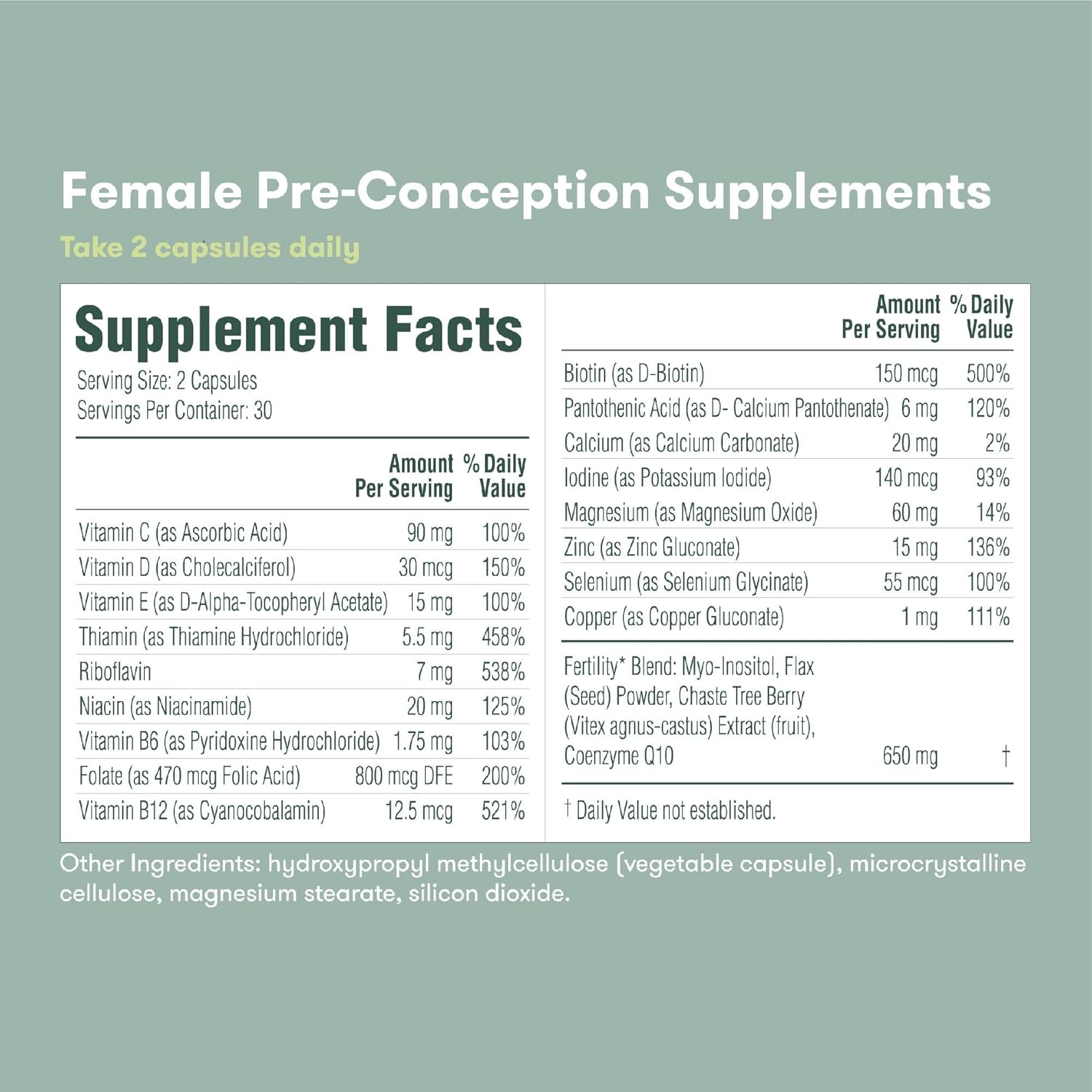 Frida Fertility Women's Pre-Conception Supplement | Daily Vitamins, Folic Acid, Inositol, CoQ10 | Supports Egg Function & Menstrual Cycle | 60 Capsules